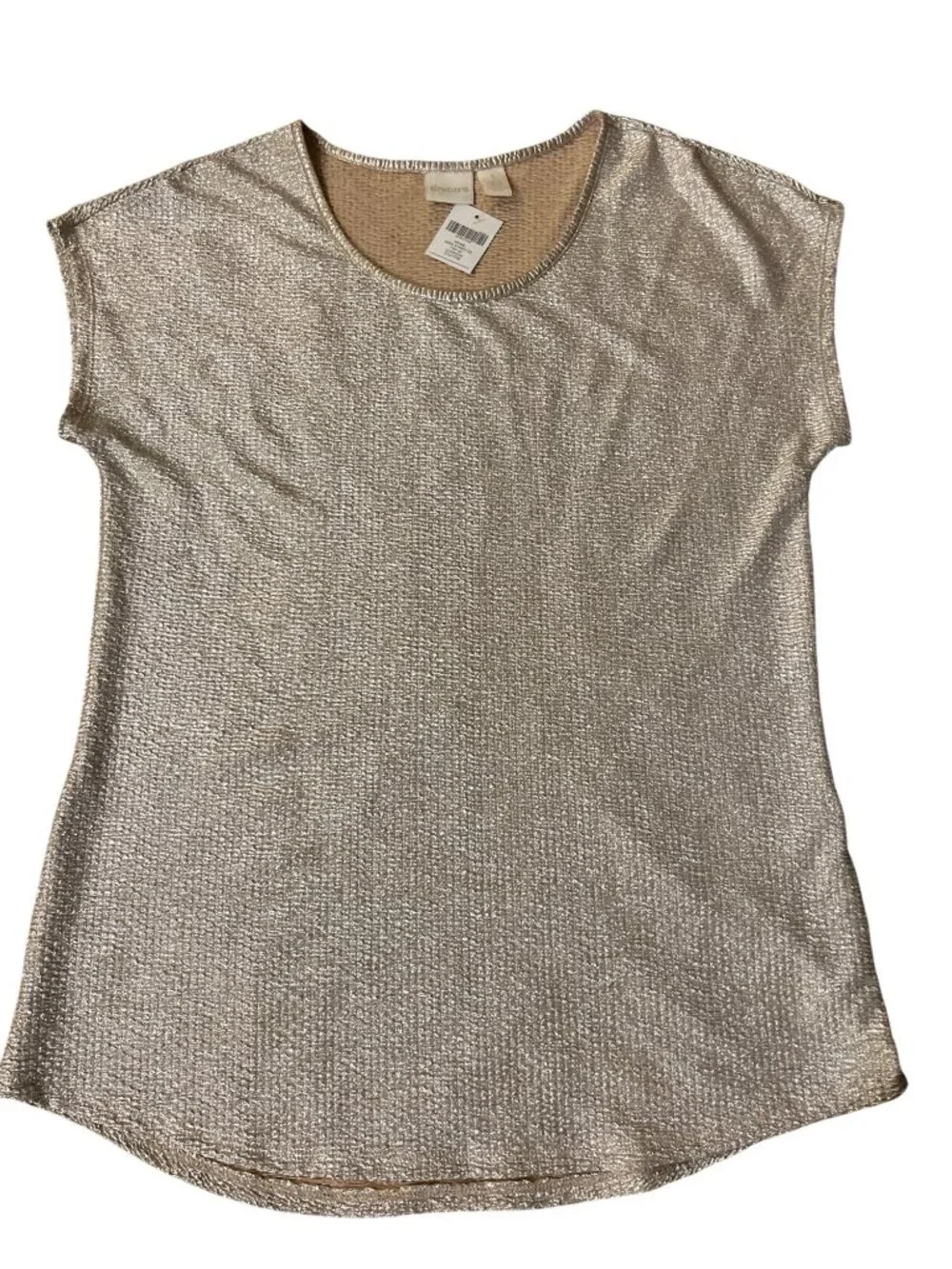 NEW Chicos Sierra Shimmer Tee Champagne Metallic Womens 1 M - Picture 3 of 15